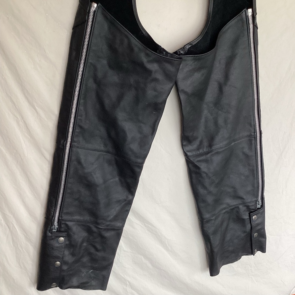 Harley Davidson motorcycles black leather chaps made in USA size large - Picture 12 of 15